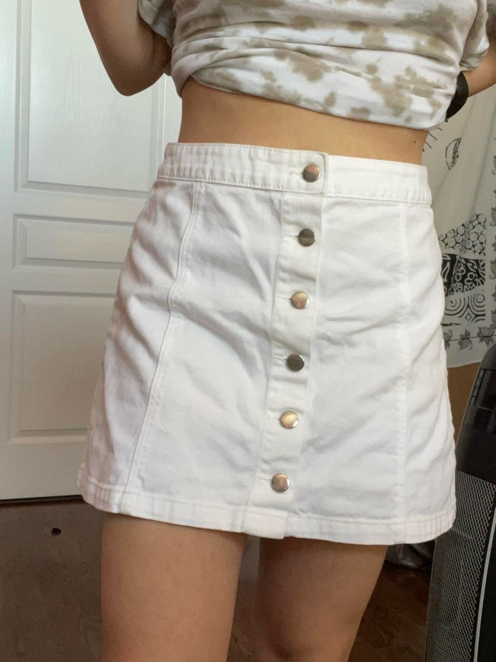 Divided White Button-Front Mini Skirt